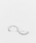 Asos Design 2 Pack Slim Band Ring Set With Iced Crystals-silver