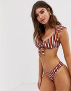 Free Society Sleeve Bikini Top In Stripe - Multi