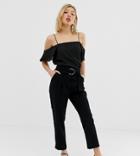 River Island Petite Tapered Pants With Ring Detail In Black - Black