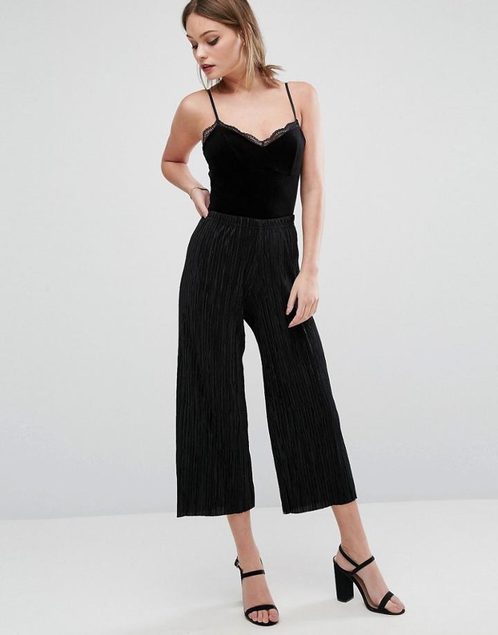 New Look Plisse Culotte Pants - Black