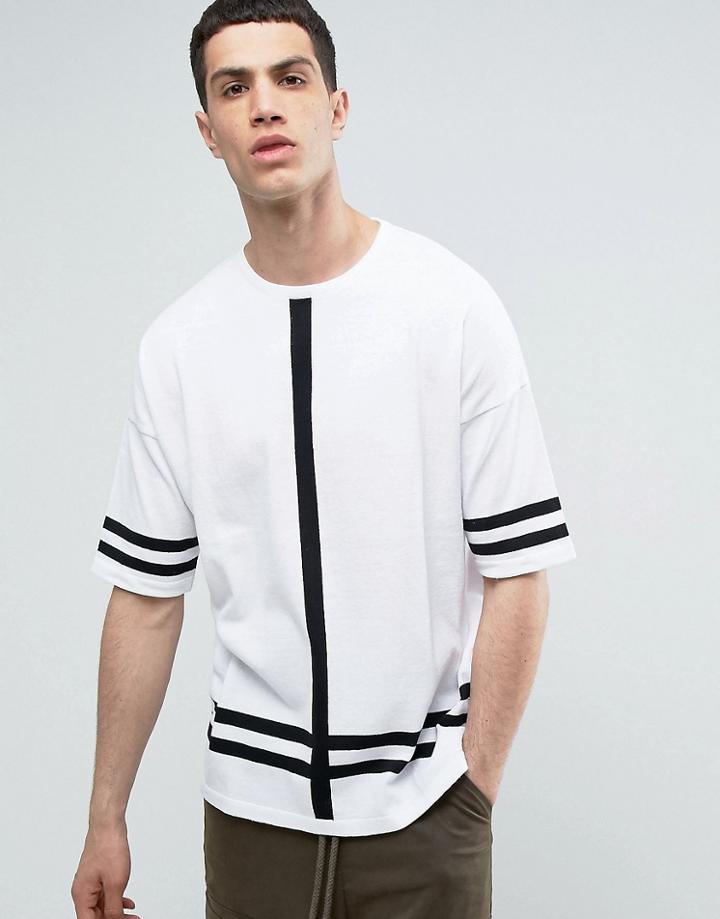 Asos Knitted T-shirt With Stripes - White