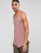 Asos Longline Tank With Curve Hem And Zips In Pink - Pink