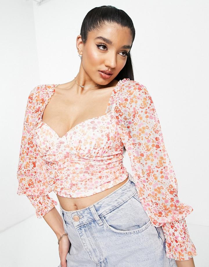 Miss Selfridge Cupped Mesh Floral Sweetheart Top-multi