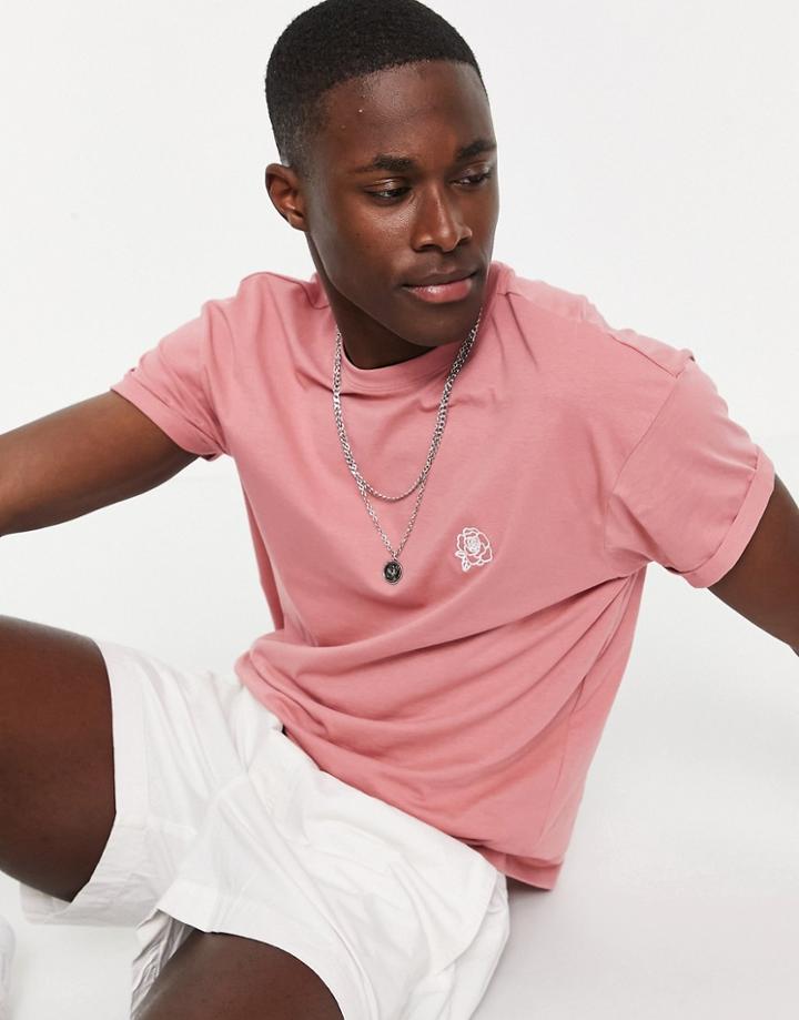 New Look T-shirt With Rose Embroidery In Pink