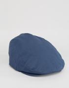 Asos Flat Cap In Navy Canvas - Blue