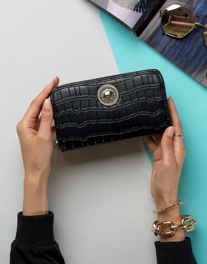 Versace Jeans Moc Croc Zip Around Purse - Black