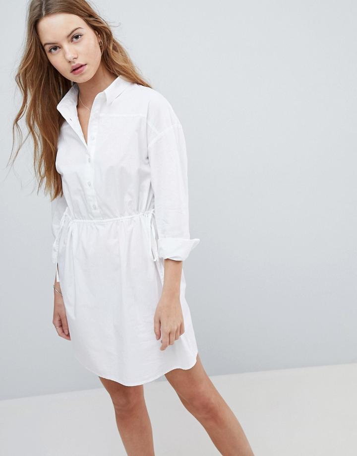 Asos Ruched Cotton Mini Shirt Dress - White