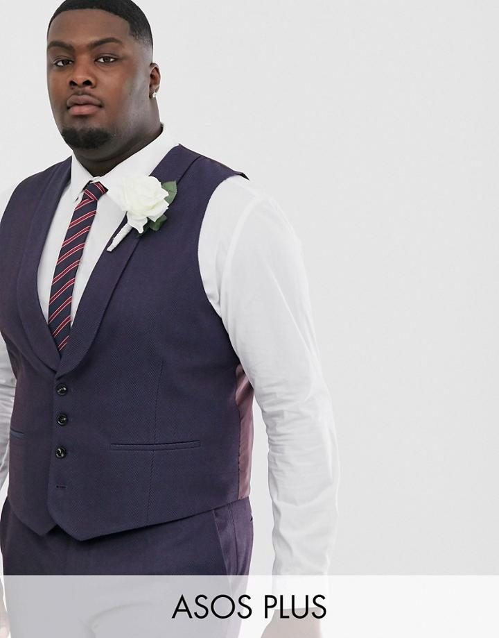 Asos Design Plus Wedding Skinny Suit Suit Vest In Berry Twill - Red
