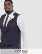 Asos Design Plus Wedding Skinny Suit Suit Vest In Berry Twill - Red