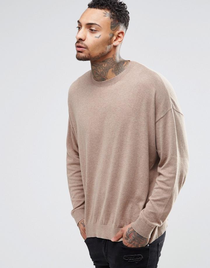 Asos Oversized Sweater In Beige Cotton - Tan