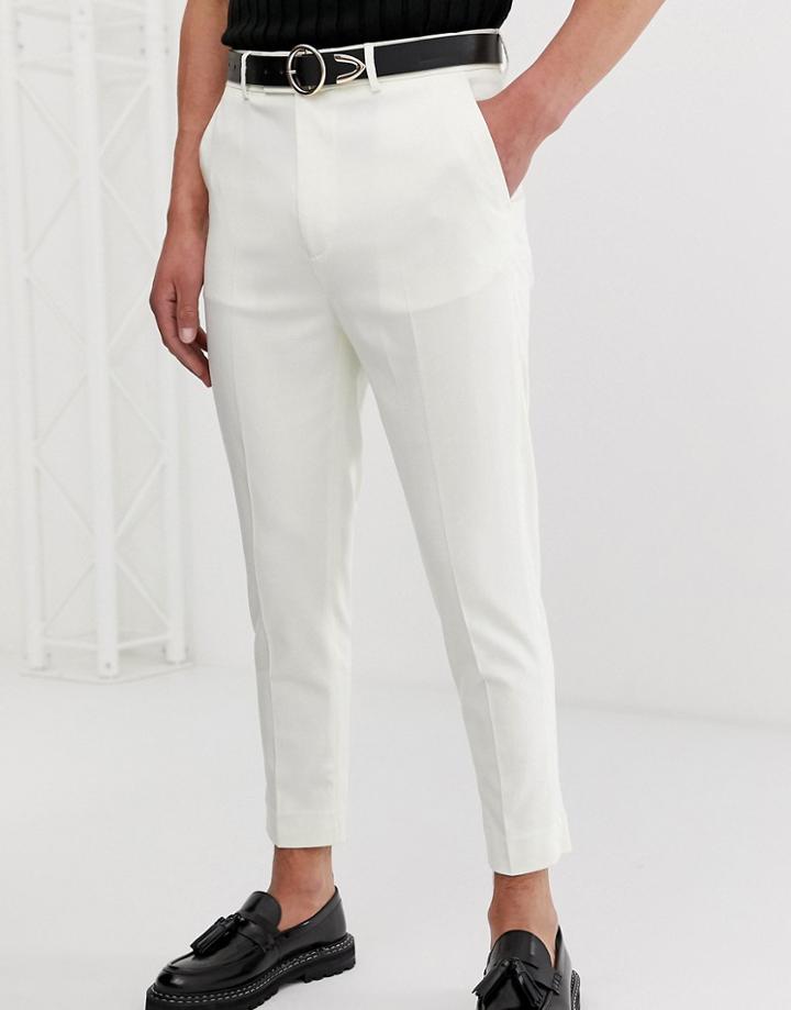 Asos Design Tapered Crop Smart Pants In Off White - White
