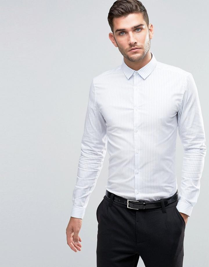 Asos Skinny Shirt With Blue Oxford Stripe - Blue