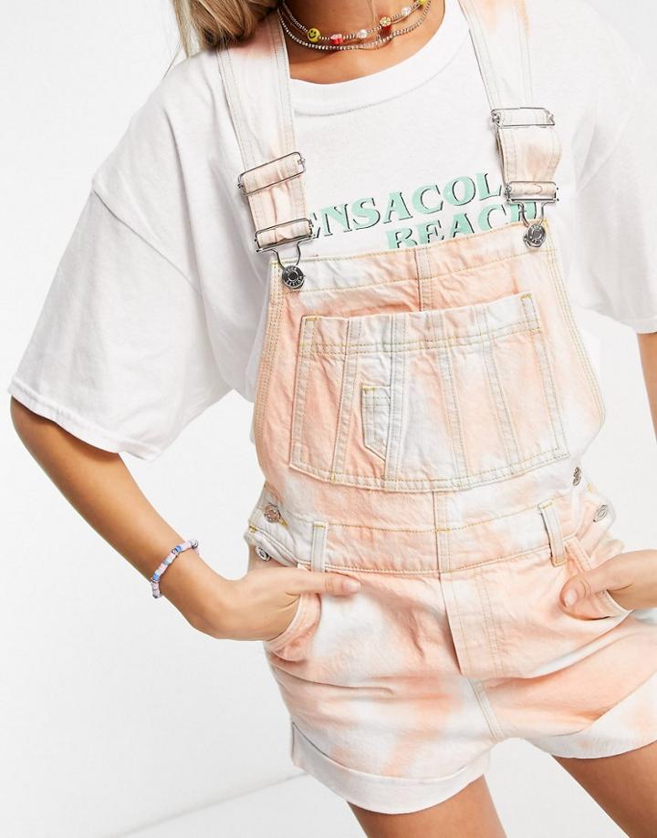 Asos Design Denim Short Overalls In Tie Dye-multi