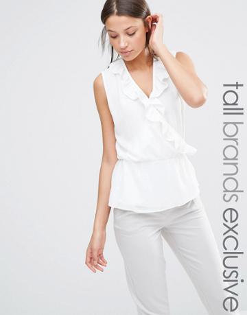 Alter Tall Wrap Front Sleeveless Blouse With Ruffle Detail - Cream