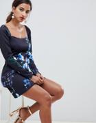 True Violet Square Neck Printed Mini Dress - Multi