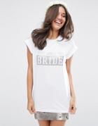 Asos Boyfriend T-shirt With Here Comes The Bride Glitter Print - White