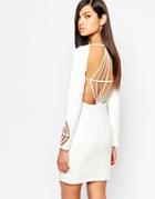 The 8th Sign Pencil Dress With Diamond Cut Out Back - White