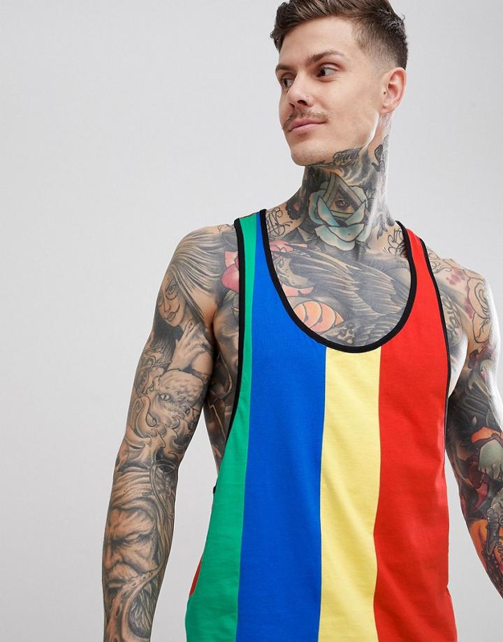 Asos Design Extreme Racer Back Tank With Bright Vertical Color Block - Red