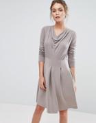 Closet London Bonded Scuba Skater Dress With Box Pleats - Brown