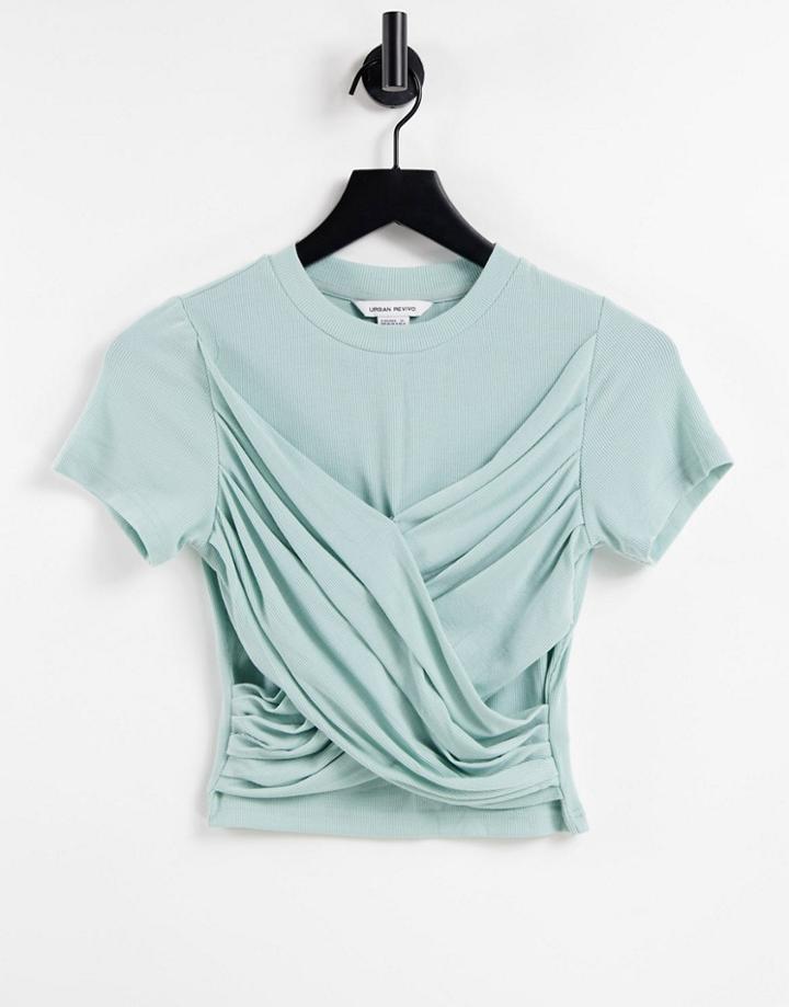 Urban Revivo Twist Front T-shirt In Dark Aqua Green
