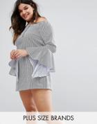 Missguided Plus Stripe Frill Sleeve Bardot Dress - Blue
