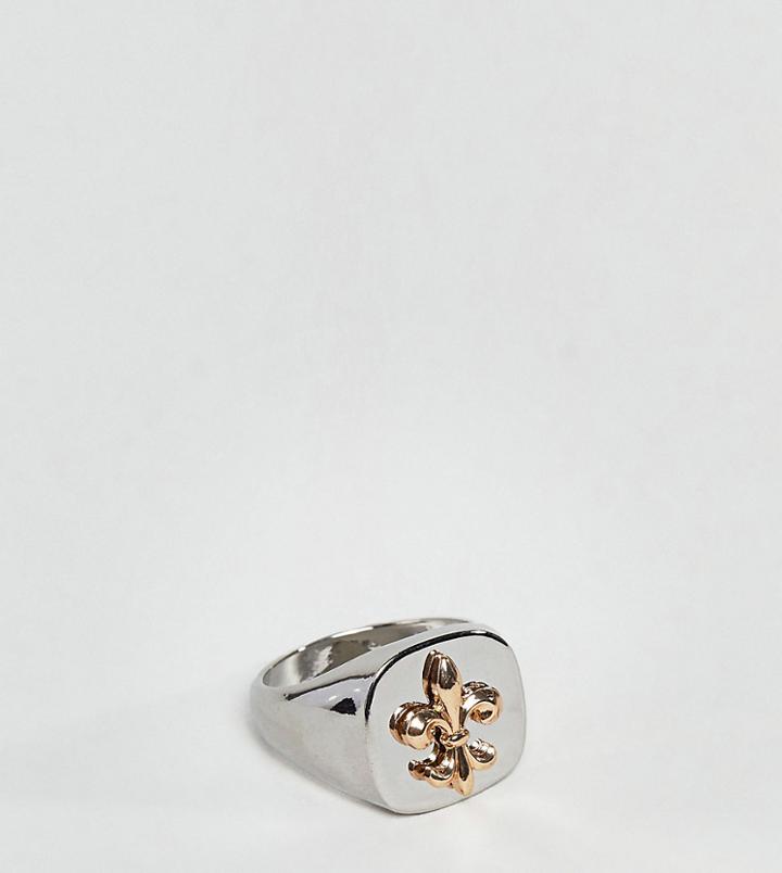 Reclaimed Vintage Inspired Signet Ring With Gold Fleur De Lys Exclusive To Asos - Silver