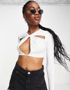 Asos Design Cut Out Long Sleeve Top In White