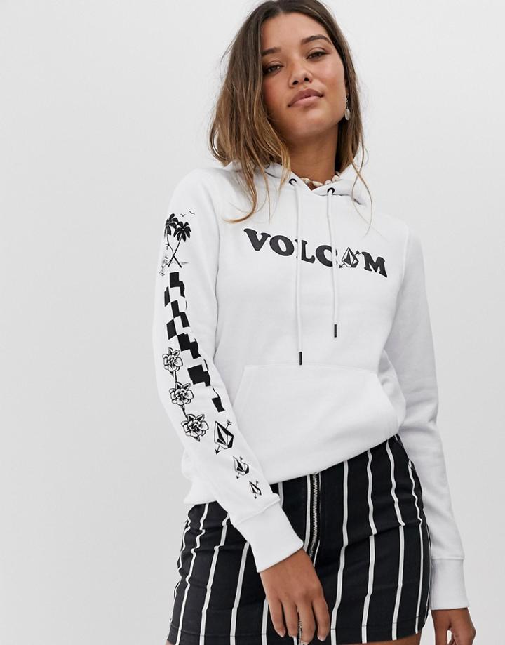 Volcom Stone Hoodie With Sleeve Motif In White