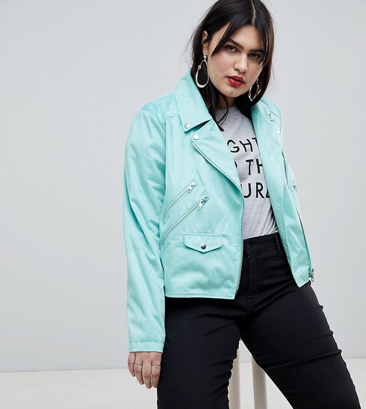 Asos Design Curve Ultimate Suedette Biker Jacket - Green