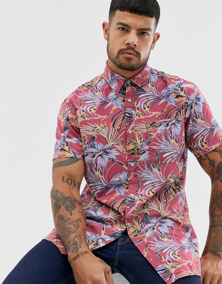 Jack & Jones Originals Printed Short Sleeve Shirt In Red