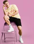 Asos Actual Relaxed T-shirt With 3d Chest Logo Print In Yellow And White Stripe