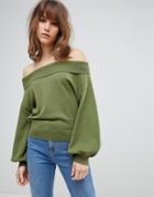 Asos Sweater With Off Shoulder And Full Sleeve - Green