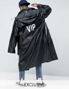 Reclaimed Vintage Oversized Trench With Vip Back Print - Black