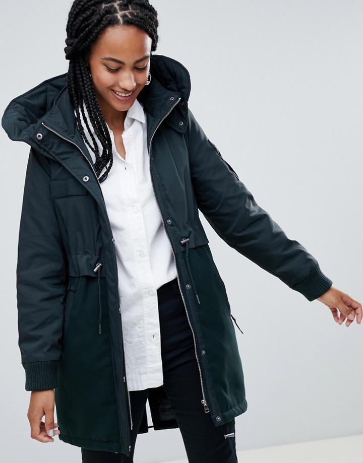 Esprit Zip Detail Drawstring Parka - Green