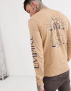 Asos Design Long Sleeve T-shirt With Line Drawing Back And Sleeve Print-beige
