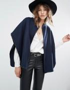 Suncoo Edna Cape Cross Stitch Coat - Navy