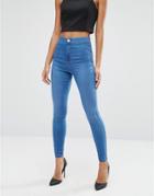 Asos Rivington High Waist Denim Jeggings In Teddy Mid Wash Blue - Blue