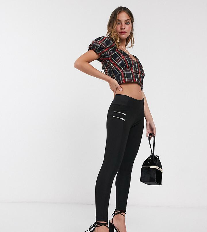 New Look Petite Biker Zip Legging In Black