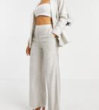 Asos Design Petite Premium Sequin Wide Leg Pants In Cream-white