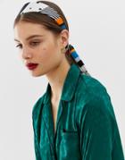 Asos Design Headband With Oversized Scarf Ties In Stripe And Polka Dot - Multi