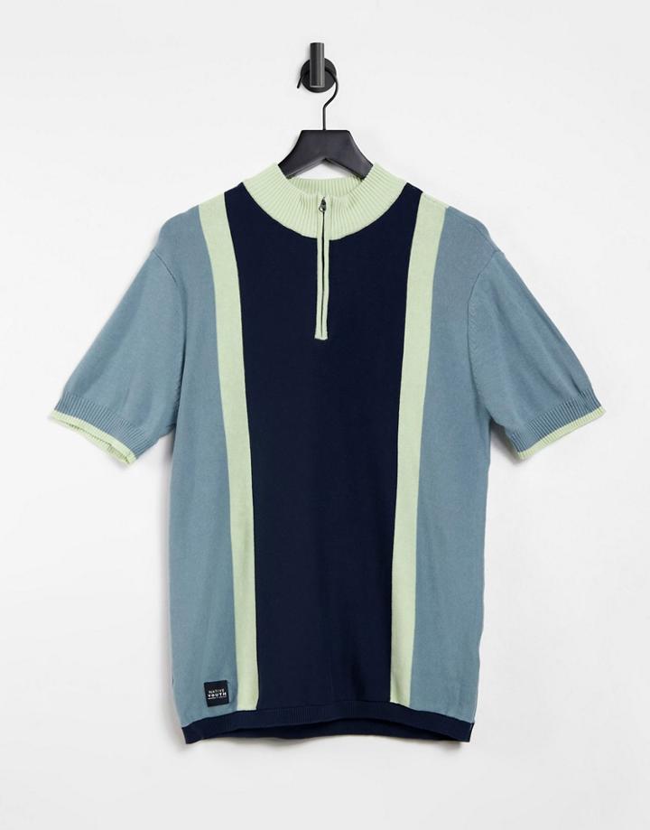 Native Youth Coppi Knitted Polo In Block Stripe-navy