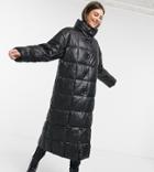 Asos Design Tall Longline Square Quilt Coat In Black