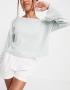 New Look Off Shoulder Ribbed Lounge Top In Light Green