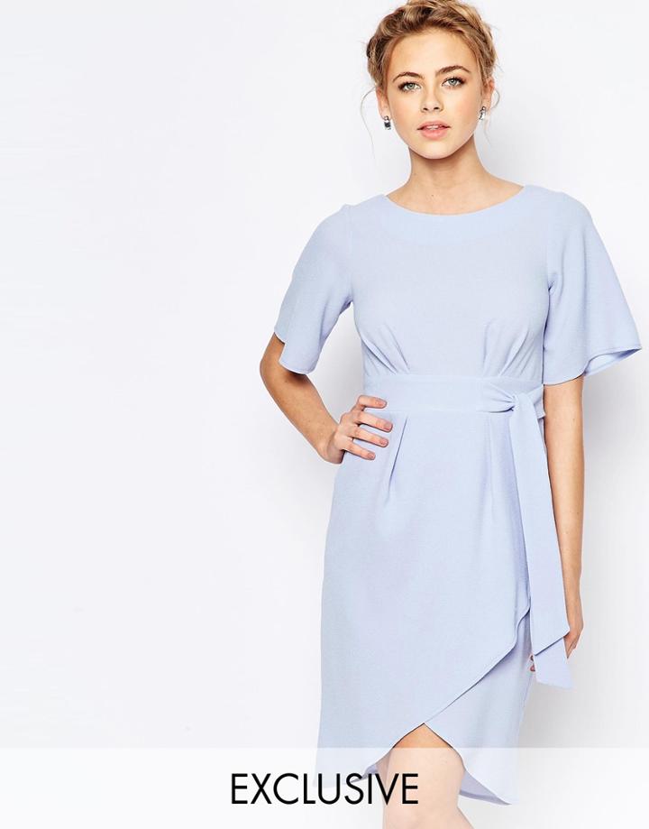 Closet Tie Front Dress With Kimono Sleeve - Cornflour Blue