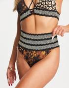 River Island High Waisted Elasticized Glitter Bikini Bottoms In Leopard-brown