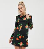 Asos Design Tall Long Sleeve Cowl Shift Dress In Pansy Print-multi