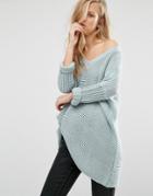 Noisy May Deep V-neck Oversize Sweater - Blue