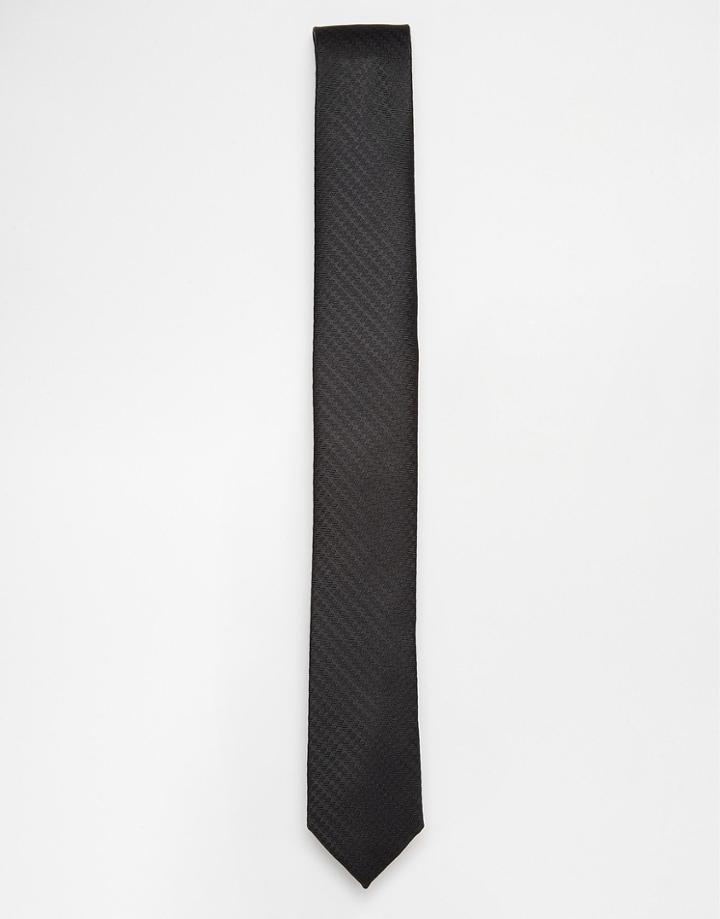 Asos Slim Tie In Textured Black - Black