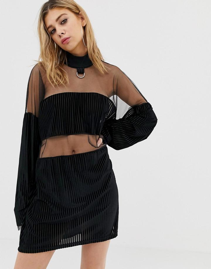 The Ragged Priest Velvet And Mesh Mini Dress - Black