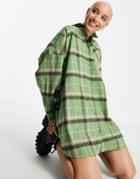 Asos Design Curved Hem Boyfriend Mini Shirt Dress In Check-multi